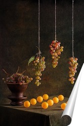   Постер Натюрморт с виноградом и оранжевыми шариками