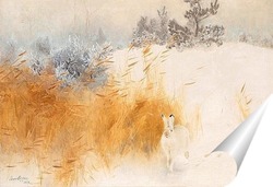   Постер Зимний пейзаж с зайцем