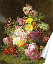   Постер Пионы,розы и другие цветы на выступе