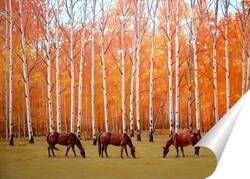   Постер Осенний пейзаж с лошадьми