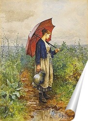   Постер Женщина с зонтиком сбор воды
