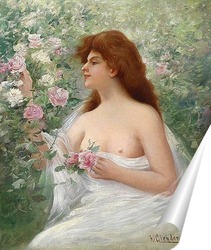   Постер Молодая женщина и розы