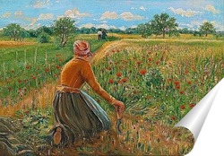   Постер На коленях крестьянка с серпом