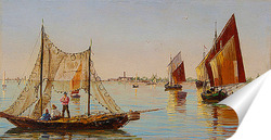   Постер Басино-ди-Сан-Марко в Венеции.Рыбаки на венецианской лагуне (пар