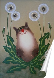   Постер кот в одуванчиках