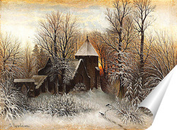   Постер Зимний пейзаж с церковью