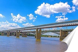   Постер Коммунальный и метро мосты в городе Новосибирске, через реку Обь