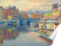   Постер Петроград. Вид на Аничков мост, реки Фонтанка, вниз по течению
