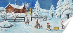   Постер Зимний пейзаж с гномами