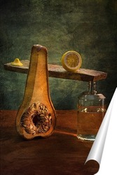   Постер Анатомия тыквы.Тыква с лимоном и дистиллированной водой 