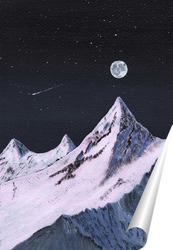   Постер Полная луна над горной вершиной