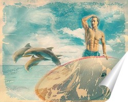   Постер Сёрфинг и дельфины