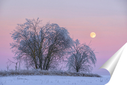   Постер "Зимний пейзаж с луной".