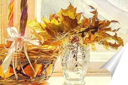   Постер Осенний натюрморт с кленовыми листьями