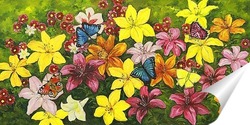   Постер Цветы и бабочки