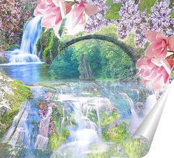  Водопад и синие цветы