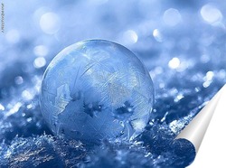   Постер замёрзший мыльный пузырь на снегу в морозное утро