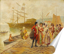   Постер Картина художника XIX века, порт, мужчина, женщина
