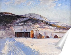   Постер Зимний пейзаж с домиками