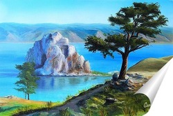   Постер Картина маслом. Озеро Байкал.  Холст 40х60