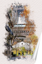   Постер Париж, акварельный скетч