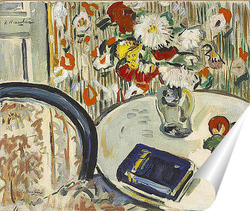   Постер Натюрморт со стулом и ваза с цветами