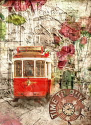    ретро трамвай и цветы