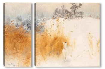 Модульная картина Зимний пейзаж с зайцем