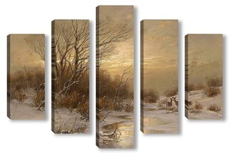 Модульная картина Олени в зимний пейзаж