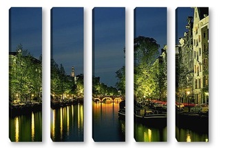 Модульная картина Канал Амстердама ночью.