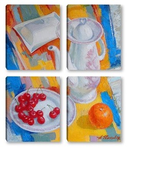 Модульная картина Натюрморт с вишнями и апельсином