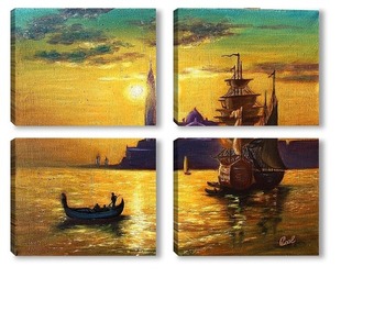 Модульная картина Картина маслом. Закат в Венеции. Холст 40х50
