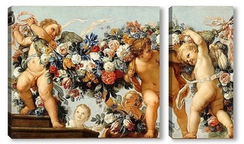 Модульная картина Купидоны с цветочными гирляндами