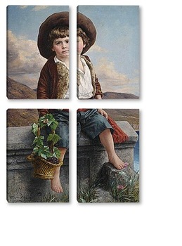 Модульная картина Изображение крестьянского мальчика с корзинкой винограда