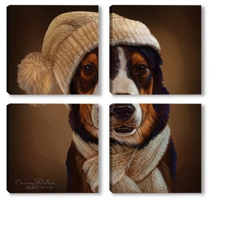 Модульная картина Собака в шапке