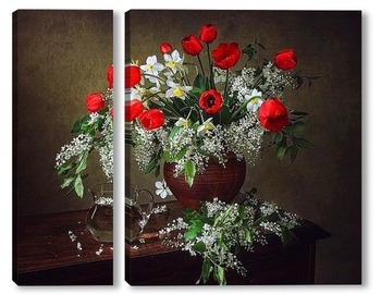 Модульная картина Весенний цветочный натюрморт