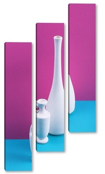 Модульная картина Натюрморт с белыми вазами на цветном фоне