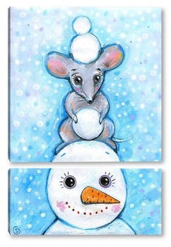 Модульная картина Мышка и снеговик