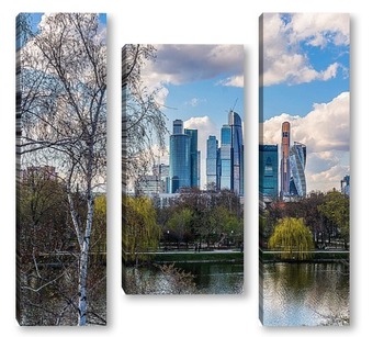 Модульная картина Береза и высотки Москвы Сити
