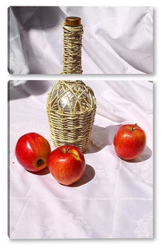 Модульная картина вино и яблоки