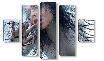 Модульная картина Девушка за мокрым стеклом 4