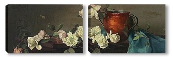Модульная картина Натюрморт с медным кувшином и розами