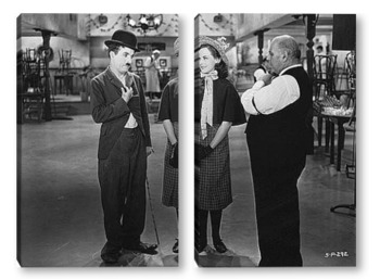 Модульная картина Чарли Чаплин и Палетта Годар в фильме\"Новые времена\",1936г.