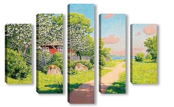 Модульная картина Пейзаж с фруктовыми деревьями