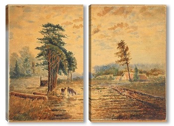 Модульная картина Три оленя возле деревни