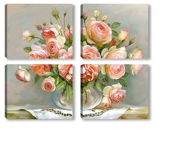 Модульная картина Розы в стеклянной вазочке