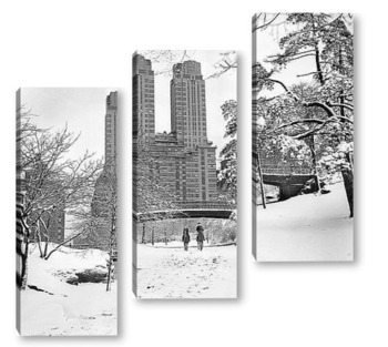 Модульная картина Всадники в Центральном парке зимой.  