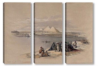 Модульная картина Лодка на реке Нил, смотрящая на пирамиды в Саккаре и Дахшере, Египет