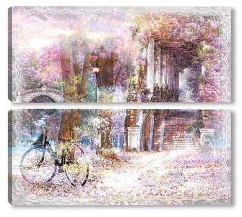Модульная картина Сад и велосипед