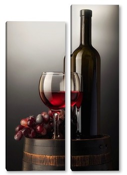 Модульная картина Композиция с красным вином на старой бочке